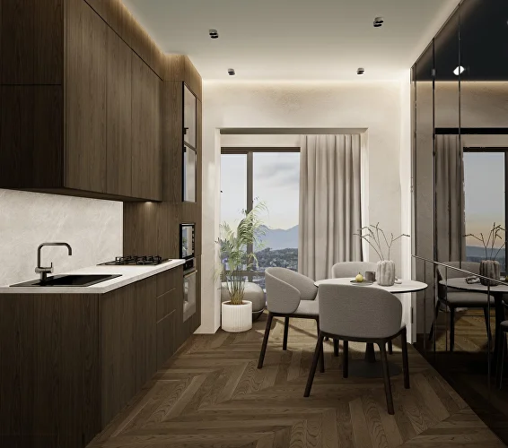 Интерьер квартиры с видом на горы